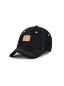 VARZAR VA Square Denim Label Ball Cap Black Blue - EmpressKorea