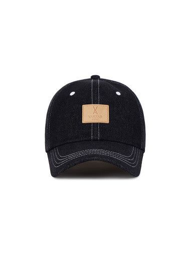 VARZAR VA Square Denim Label Ball Cap Black Blue - EmpressKorea