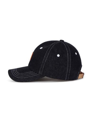 VARZAR VA Square Denim Label Ball Cap Black Blue - EmpressKorea