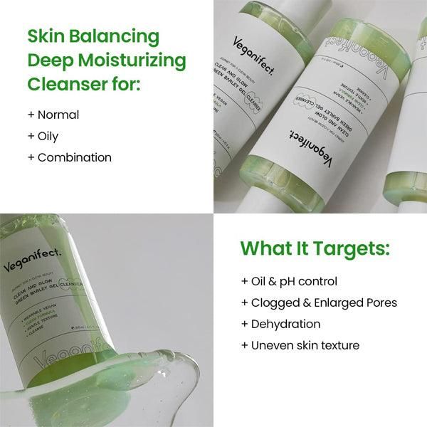 Veganifect Clean And Glow Green Barley Gel Cleanser 205ml - EmpressKorea