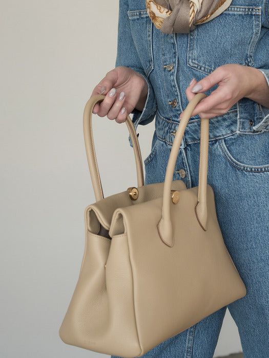 ZIENY Formal Lether Tote Bag [ZENNY BAG]_Beige - EmpressKorea