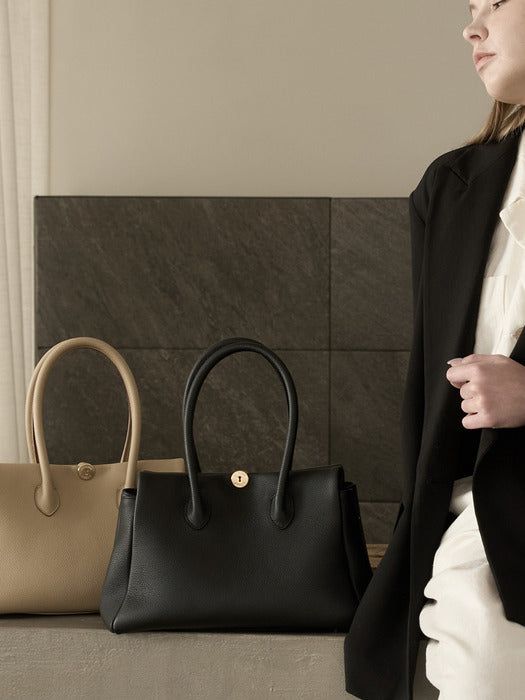 ZIENY Formal Lether Tote Bag [ZENNY BAG]_Black - EmpressKorea