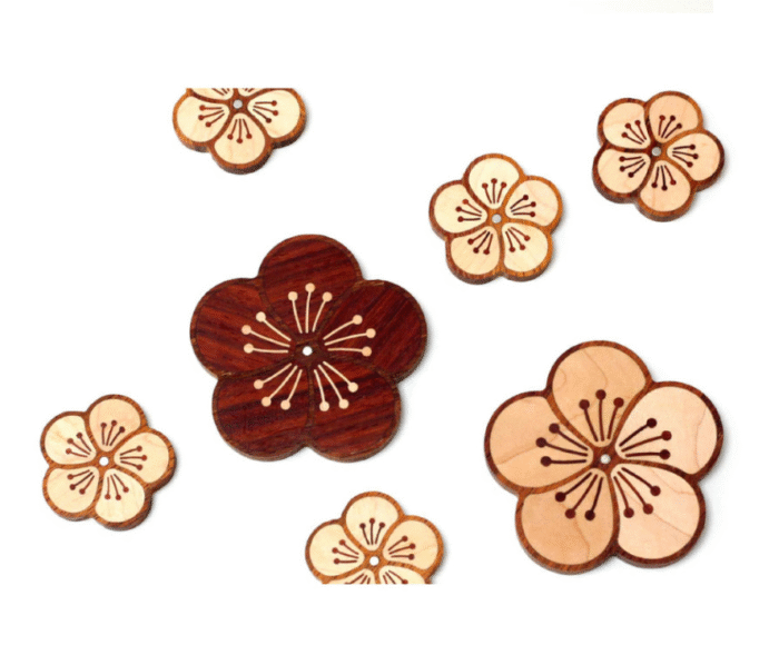 K-Heritage Plum Blossom Pattern Coaster Wood Magnet - Image 2