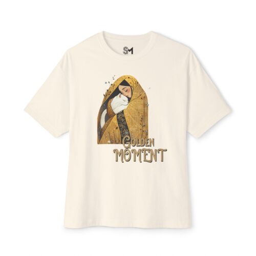 Golden Moment Unisex Oversized Tee, Comfy Graphic T-Shirt, Casual Wear, Gift for Her, Minimalist Style, Cat Lover Tee