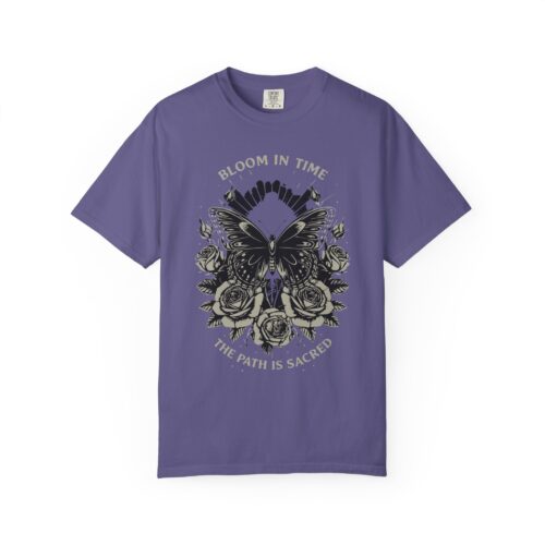 Sacred Floral Butterfly T-Shirt | Bloom in Time | Unisex Vintage Tee, Boho Style, Gift for Nature Lovers, Festival Wear, Unique Graphic Top