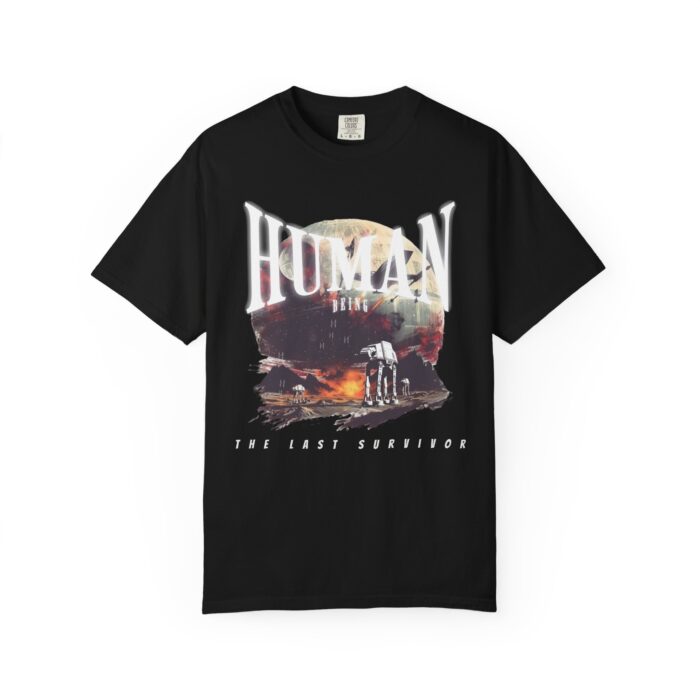 product Fashion Futuristic Human Survivor Graphic Tee, Unisex Vintage T-shirt, Gift for Sci-Fi Lovers, Casual Wear, Space Theme Outfit