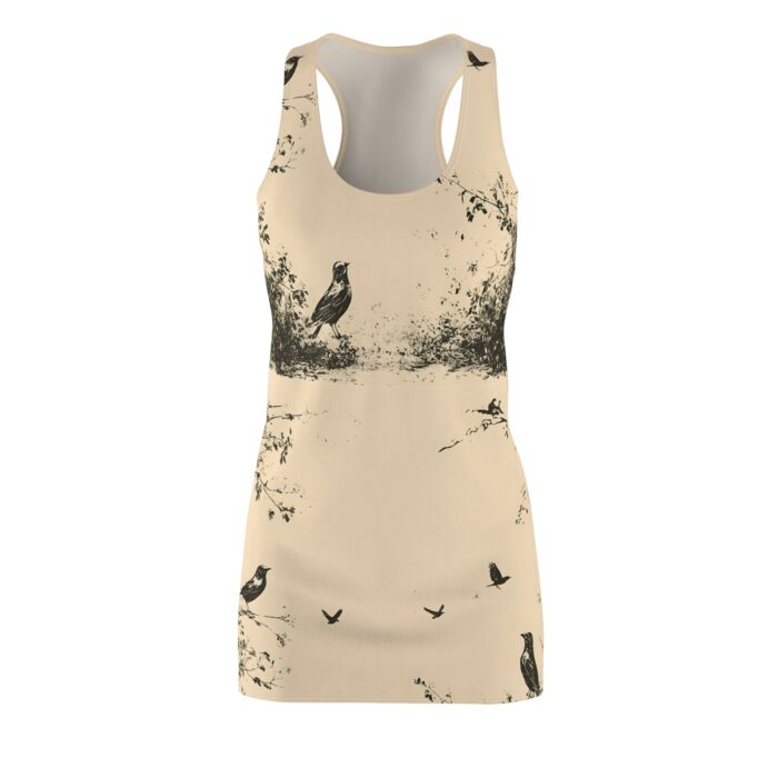 product Fashion Nature-Inspired Women's Racerback Dress, Casual Summer Wear, Bird Print, Outdoor Dress, Gift for Nature Lovers, Vacation Dress