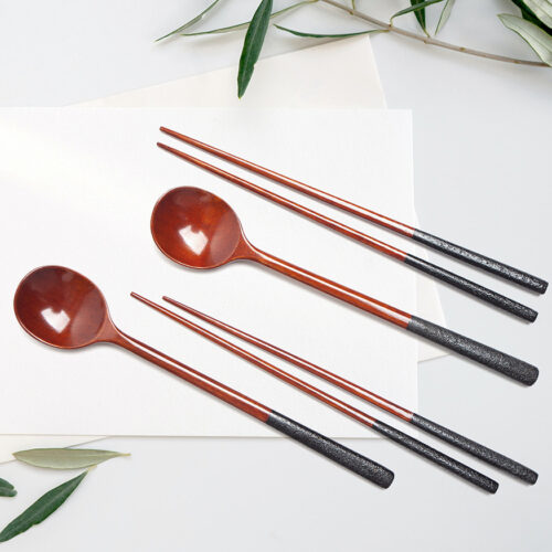 LEESHIN Premium Refined Ottchil (Korean Lacquer) Spoon & Chopstick Set – “Yoon (潤)” Charcoal Edition (Set for 2)