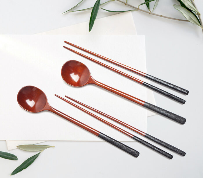 LEESHIN Premium Refined Ottchil (Korean Lacquer) Spoon & Chopstick Set – “Yoon (潤)” Charcoal Edition (Set for 2)