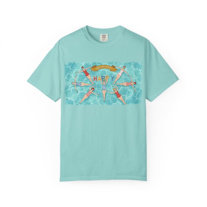 Happy Vibes Unisex Garment-Dyed T-Shirt, Summer Outfit, Beach Day Tee, Gift for Friends, Relaxing T-Shirt, Holiday Apparel