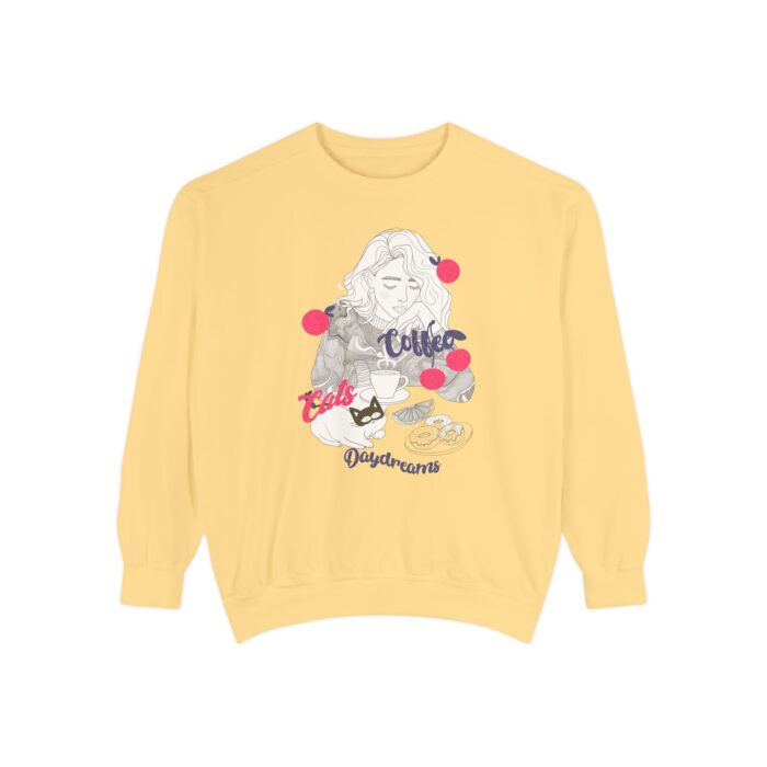 Coffee Cats Daydreams Unisex Garment-Dyed Sweatshirt - Image 21