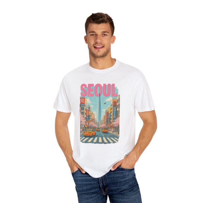 Seoul Inspired Unisex Garment-Dyed T-Shirt - Trendy Streetwear with Cityscape Design - Image 13