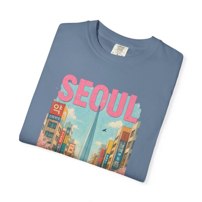 Seoul Inspired Unisex Garment-Dyed T-Shirt - Trendy Streetwear with Cityscape Design - Image 7