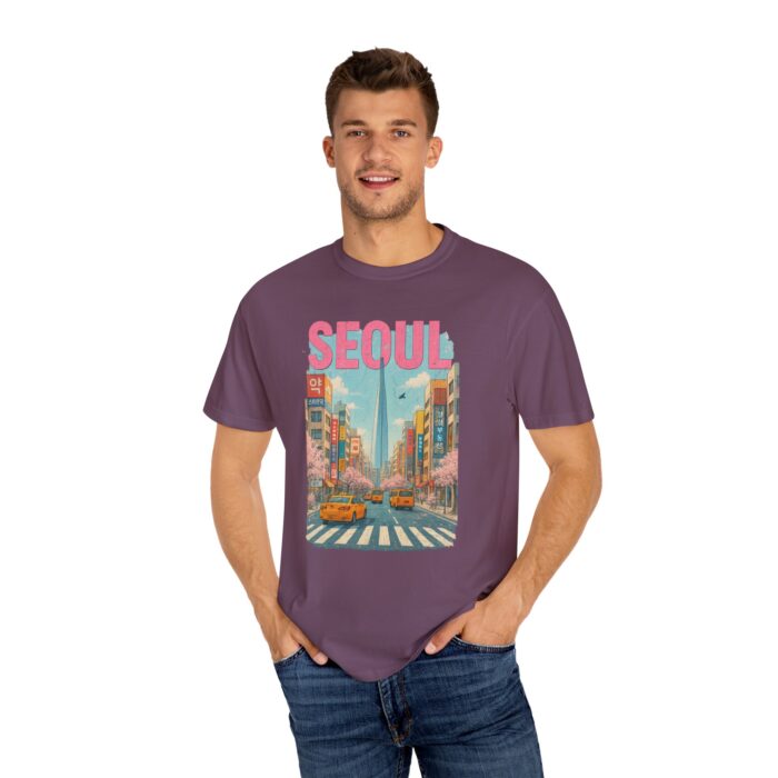 Seoul Inspired Unisex Garment-Dyed T-Shirt - Trendy Streetwear with Cityscape Design - Image 4