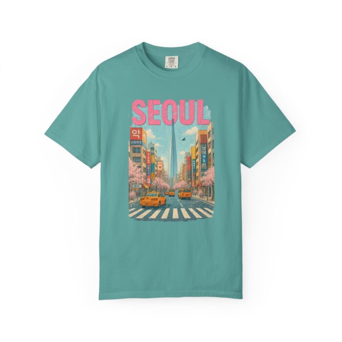 Seoul Inspired Unisex Garment-Dyed T-Shirt - Trendy Streetwear with Cityscape Design - Image 30