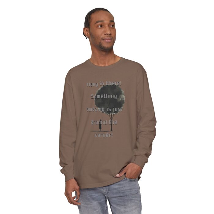 Something amazing is just around the corner! Unisex Garment-dyed Long Sleeve T-Shirt - Image 19