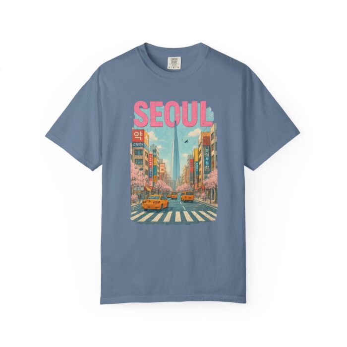 Seoul Inspired Unisex Garment-Dyed T-Shirt - Trendy Streetwear with Cityscape Design - Image 5
