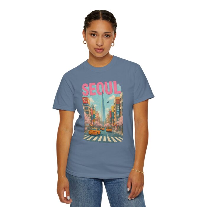 Seoul Inspired Unisex Garment-Dyed T-Shirt - Trendy Streetwear with Cityscape Design - Image 9