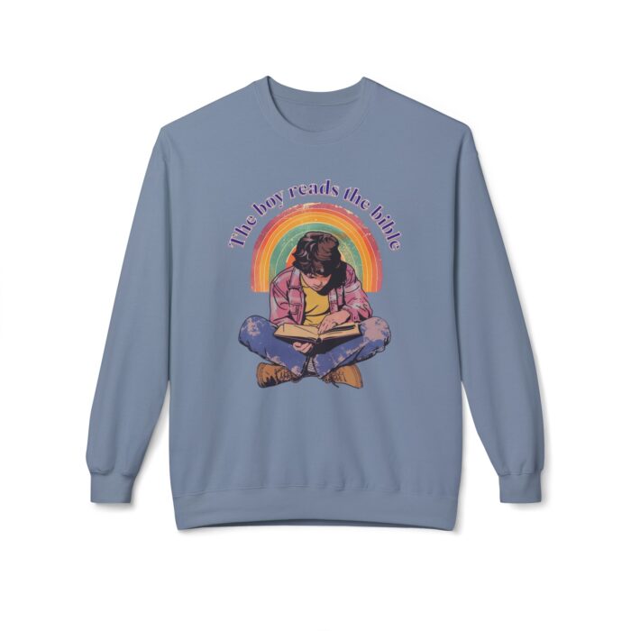 The boy reads the bible Unisex Midweight Softstyle Fleece Crewneck Sweatshirt - Image 9
