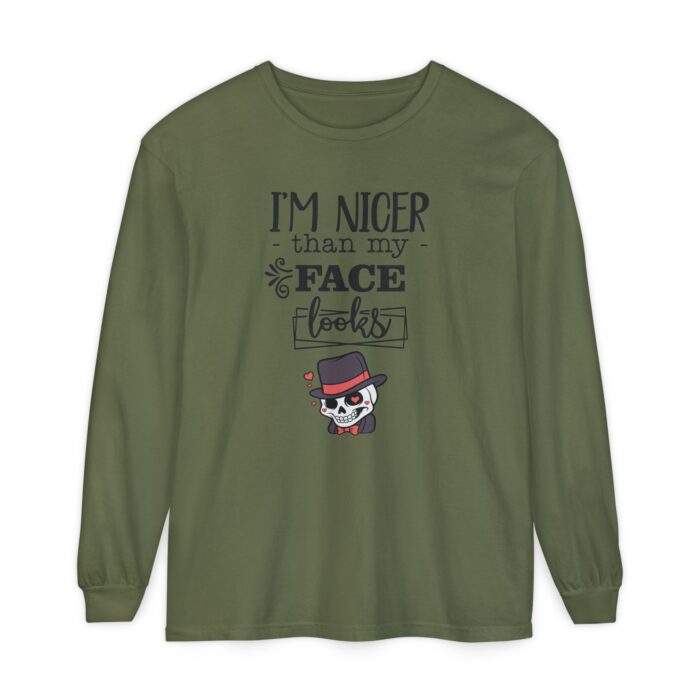 I am nicer than my face looks Unisex Garment-dyed Long Sleeve T-Shirt - Image 29