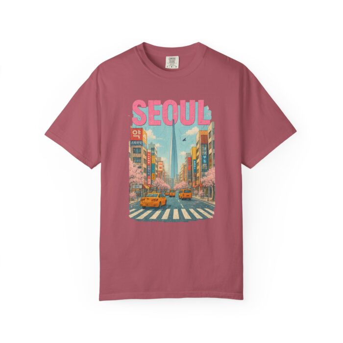 Seoul Inspired Unisex Garment-Dyed T-Shirt - Trendy Streetwear with Cityscape Design - Image 39
