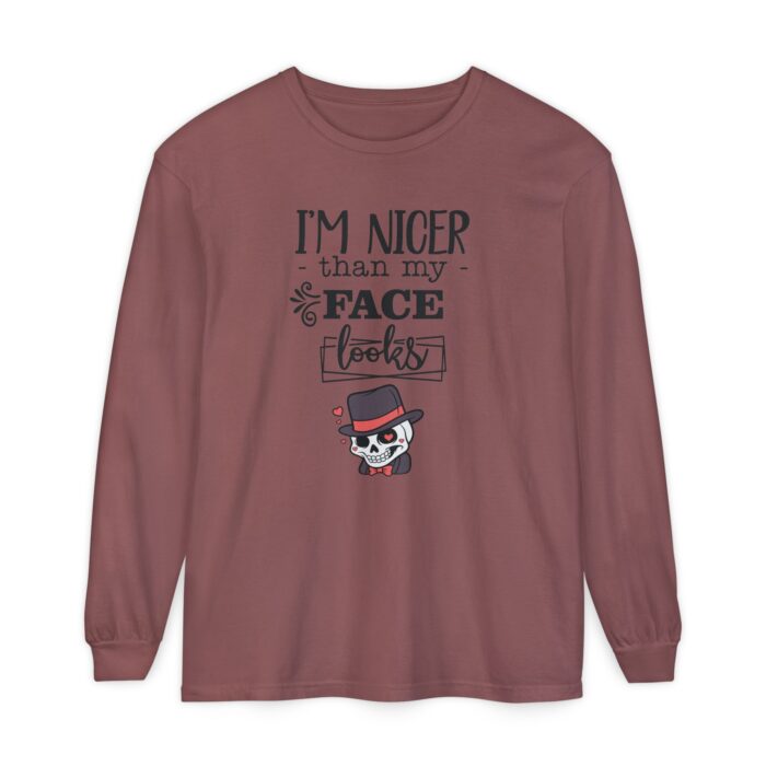 I am nicer than my face looks Unisex Garment-dyed Long Sleeve T-Shirt - Image 25