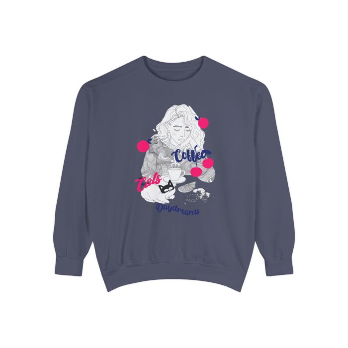 Coffee Cats Daydreams Unisex Garment-Dyed Sweatshirt - Image 45