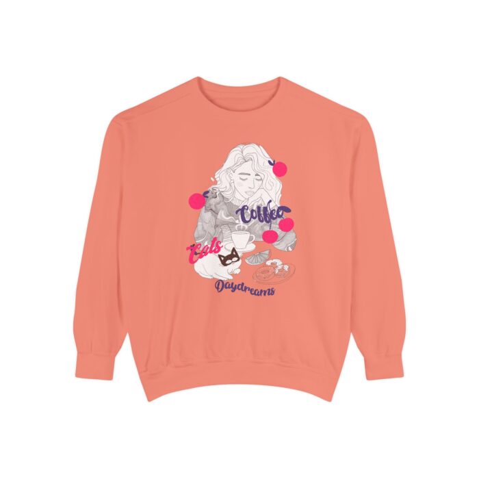 Coffee Cats Daydreams Unisex Garment-Dyed Sweatshirt - Image 57