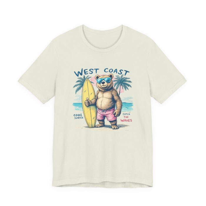 West Coast Beach Bear Tee, Summer Shirt, Surfing T-Shirt, Cute Animal Apparel, Vacation Outfit, Gift for Beach Lovers - Image 3