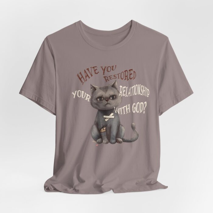 Cat Lover's Inspirational Tee, Have You Restored Your Relationship With God? T-Shirt, Cute Cat Shirt, Faith-Based Apparel, Gift for [...] - Image 15