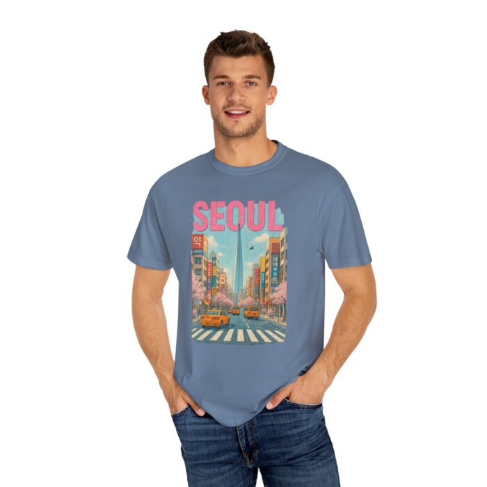 Seoul Inspired Unisex Garment-Dyed T-Shirt - Trendy Streetwear with Cityscape Design - Image 8