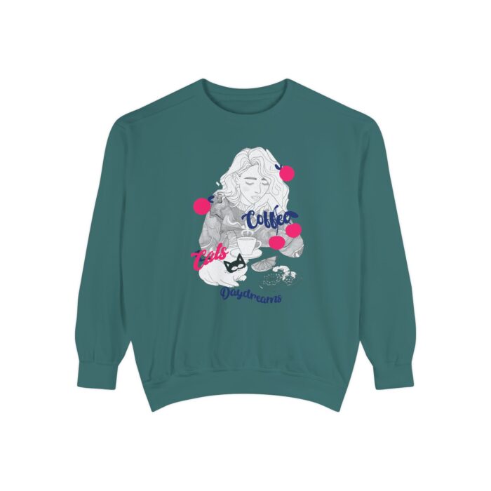 Coffee Cats Daydreams Unisex Garment-Dyed Sweatshirt - Image 25