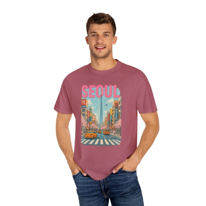 Seoul Inspired Unisex Garment-Dyed T-Shirt - Trendy Streetwear with Cityscape Design - Image 42