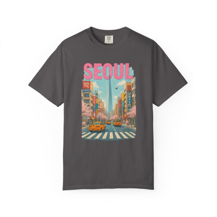 Seoul Inspired Unisex Garment-Dyed T-Shirt - Trendy Streetwear with Cityscape Design - Image 35