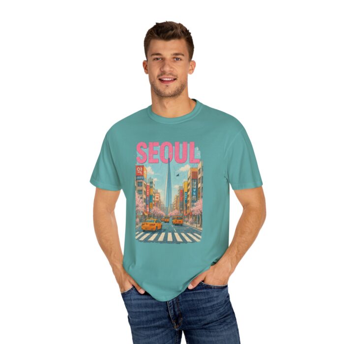 Seoul Inspired Unisex Garment-Dyed T-Shirt - Trendy Streetwear with Cityscape Design - Image 33