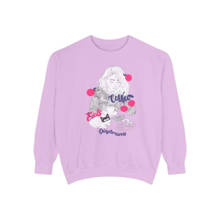 Coffee Cats Daydreams Unisex Garment-Dyed Sweatshirt - Image 53