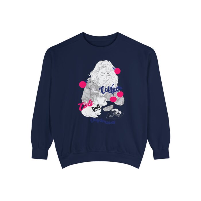 Coffee Cats Daydreams Unisex Garment-Dyed Sweatshirt - Image 49