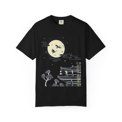 Moonlit Asian Landscape T-shirt, Unisex Fashion Tee, Casual Wear, Graphic Tee, Nature Lover Gift, Outdoor Enthusiast Shirt