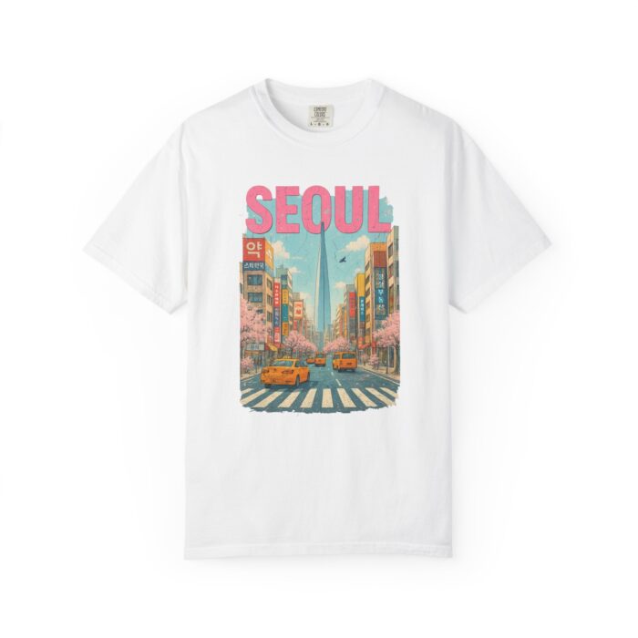 Seoul Inspired Unisex Garment-Dyed T-Shirt - Trendy Streetwear with Cityscape Design - Image 10
