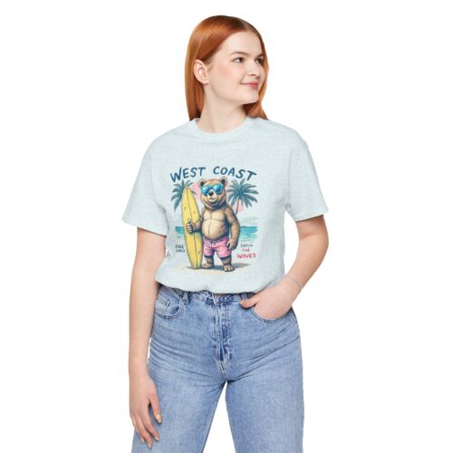 Retro West Coast Bear Surfing Tee, Beachwear, Summer Outfit, Gift for Surfers, Vintage Graphic Tee, Unisex Casual T-Shirt