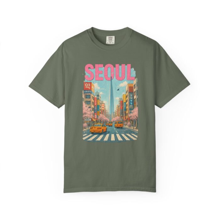 Seoul Inspired Unisex Garment-Dyed T-Shirt - Trendy Streetwear with Cityscape Design - Image 25