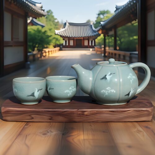 "meta_description": "Own korb's celadon tea set offers elegance and durability from a 47-year master craftsman.",