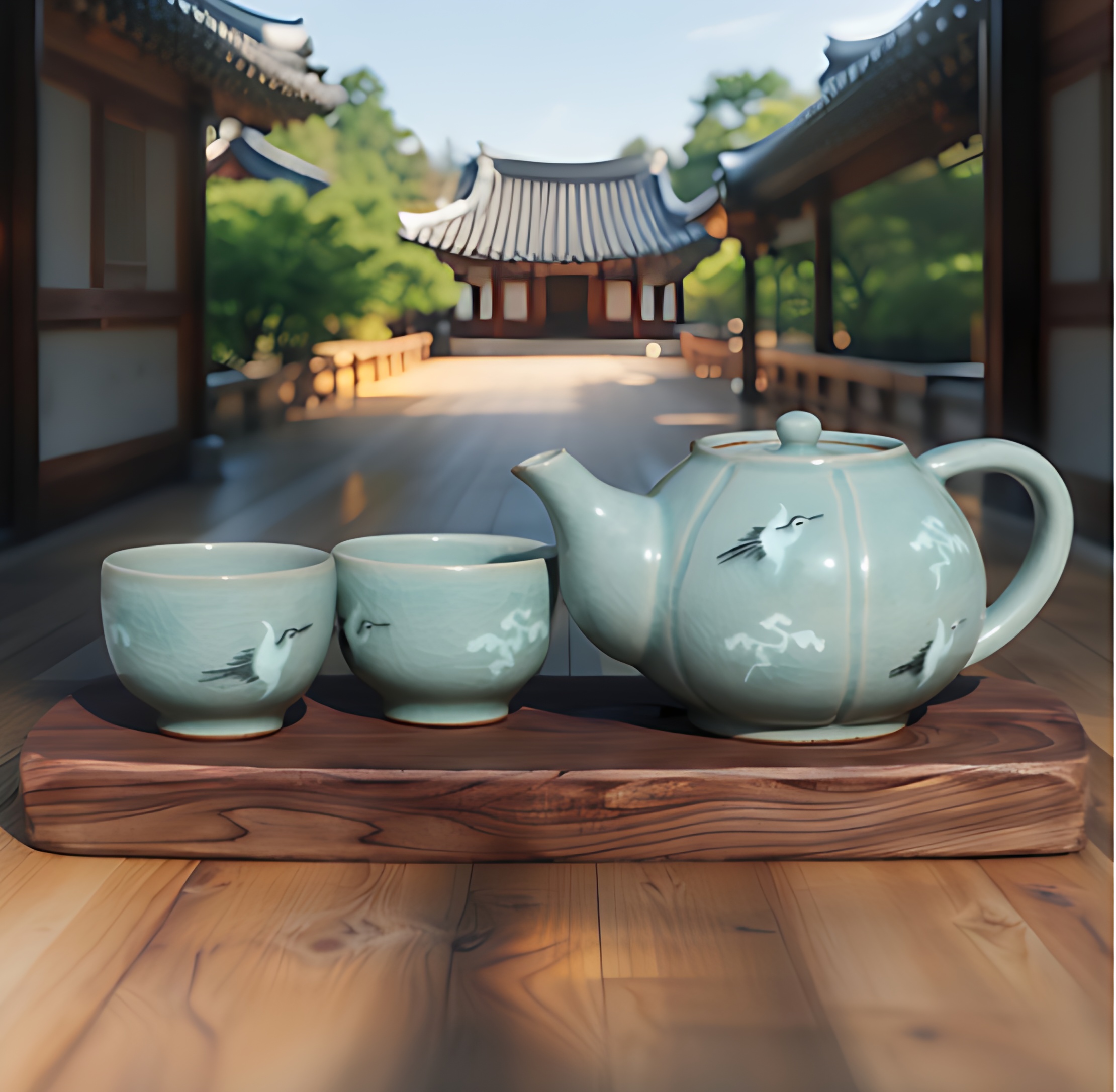 "meta_description": "Own korb's celadon tea set offers elegance and durability from a 47-year master craftsman.",