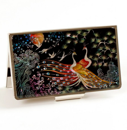 Mother-of-Pearl Business Card Case - Peacock Design