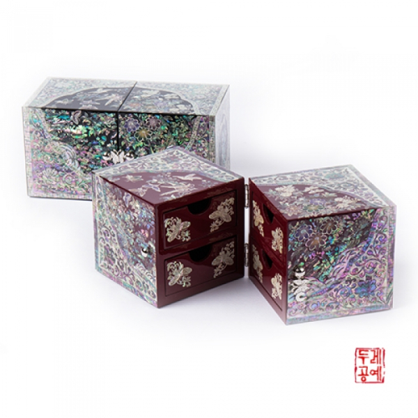 Dooreart Mother-of-Pearl Flower and Bird Double Jewelry Box Red