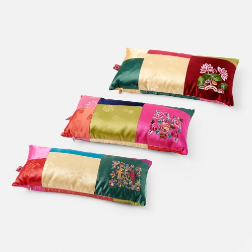 Korean Traditional Embroidered Nap Pillow - Jogakbo Patchwork Silk Cushion by Haneul Nue