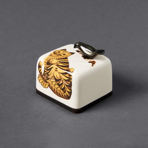 Korean Folk Art Jakho-do Tiger and Magpie Ceramic Music Box by HK Studio