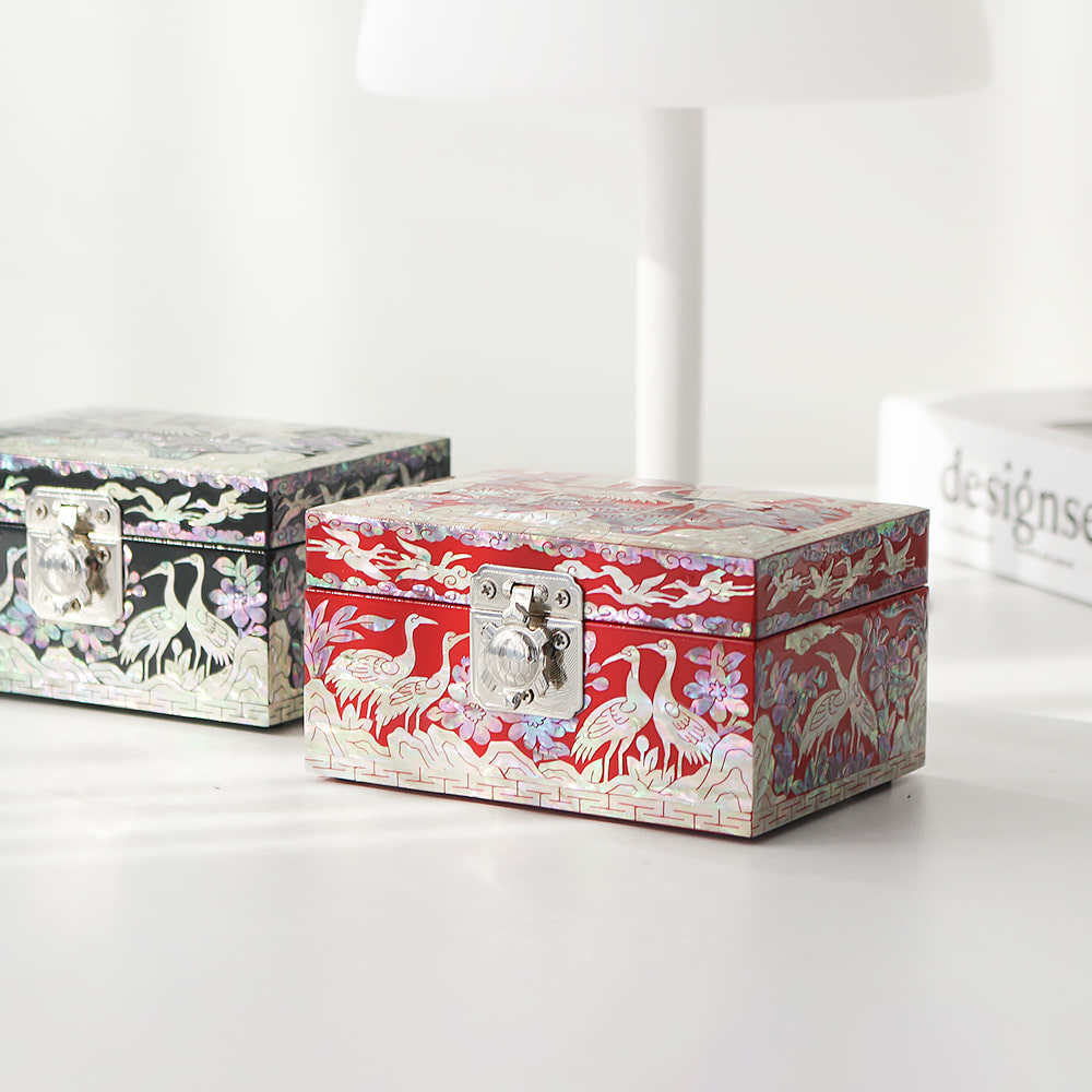 Korean Najeonchilgi Mother of Pearl Crane Pine Mini Jewelry Box 12cm - Image 4