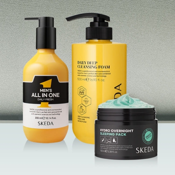 SKEDA Men's 3-Piece Set - Cleansing Foam, All-in-One & Sleeping Pack